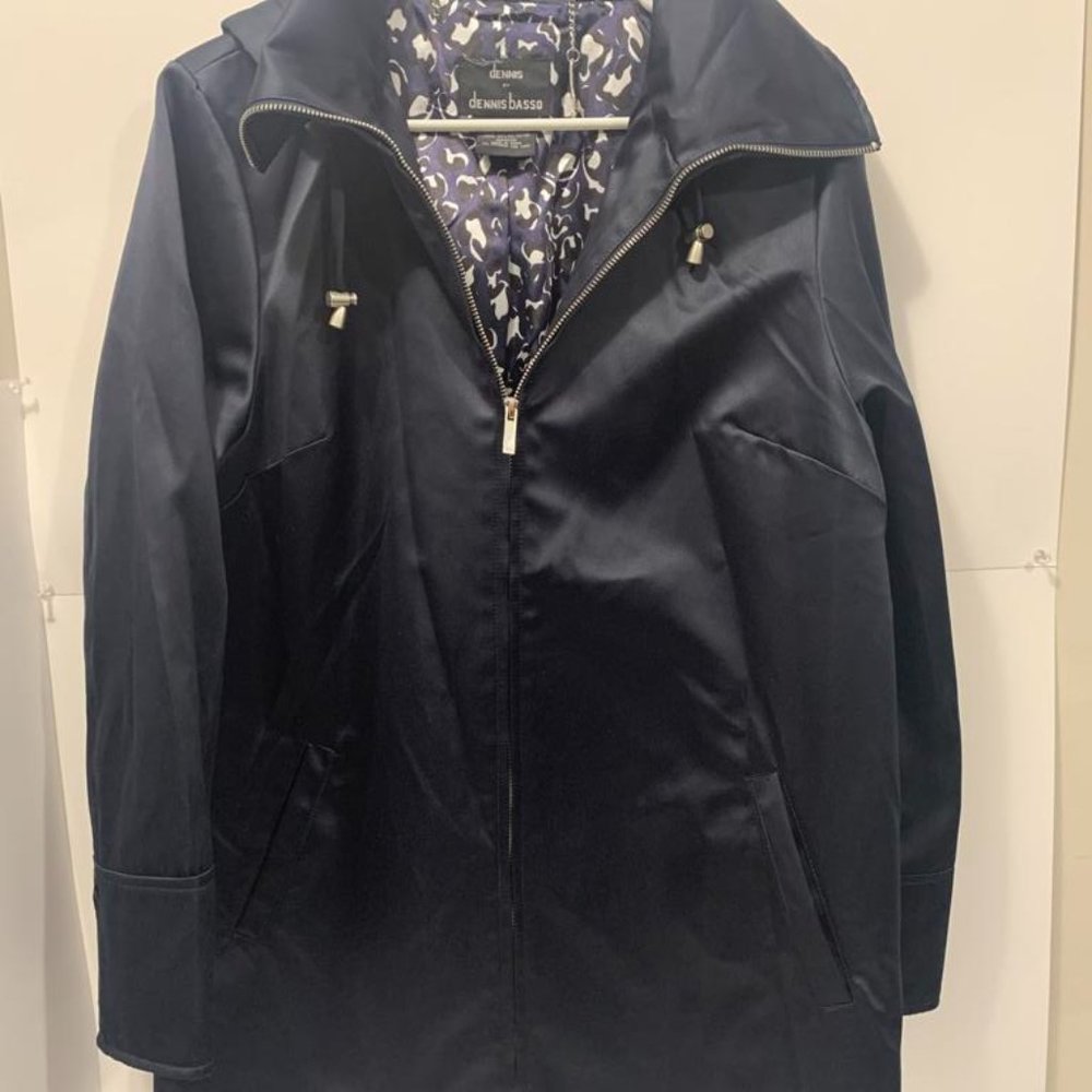 Dennis Basso Navy Hooded Jacket medium